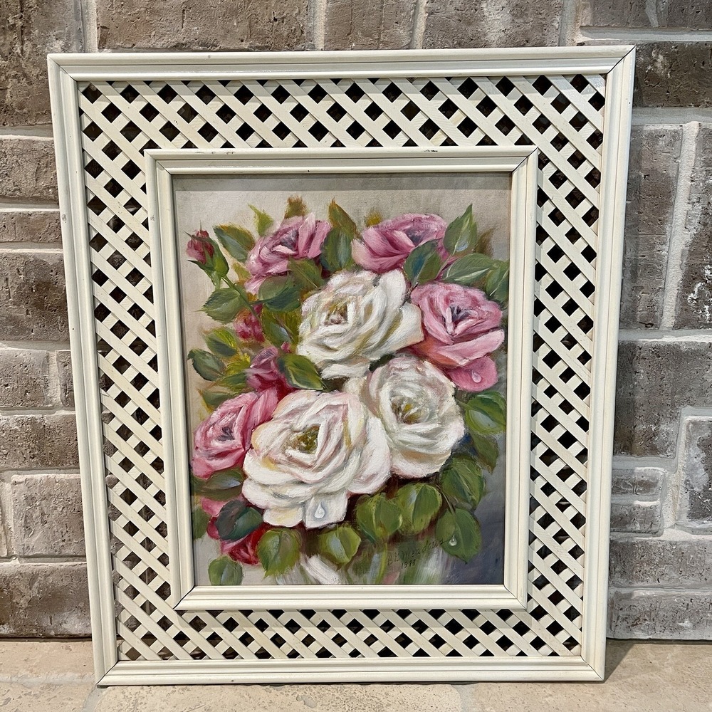VTG Betty G Meadows Original Oil Painting 22x28 Inch Canvas Roses Flowers Framed